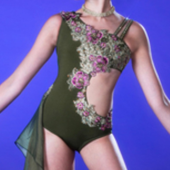Glamour Costumes Green Rhinestoned Cut Out Bodysuit - Picture 2 of 6